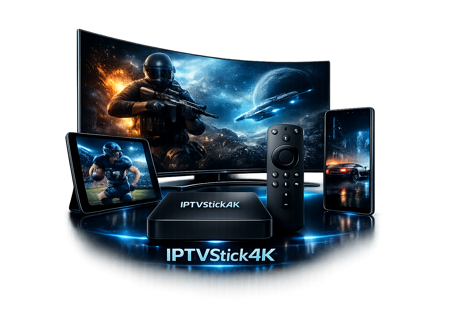 IPTV Stick Gerät für Premium-Streaming auf Fernseher, Tablet und Smartphone.